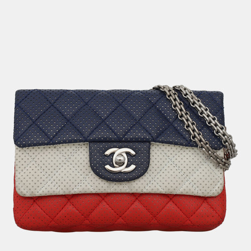 Multicolor Perforated Leather Flap Bag