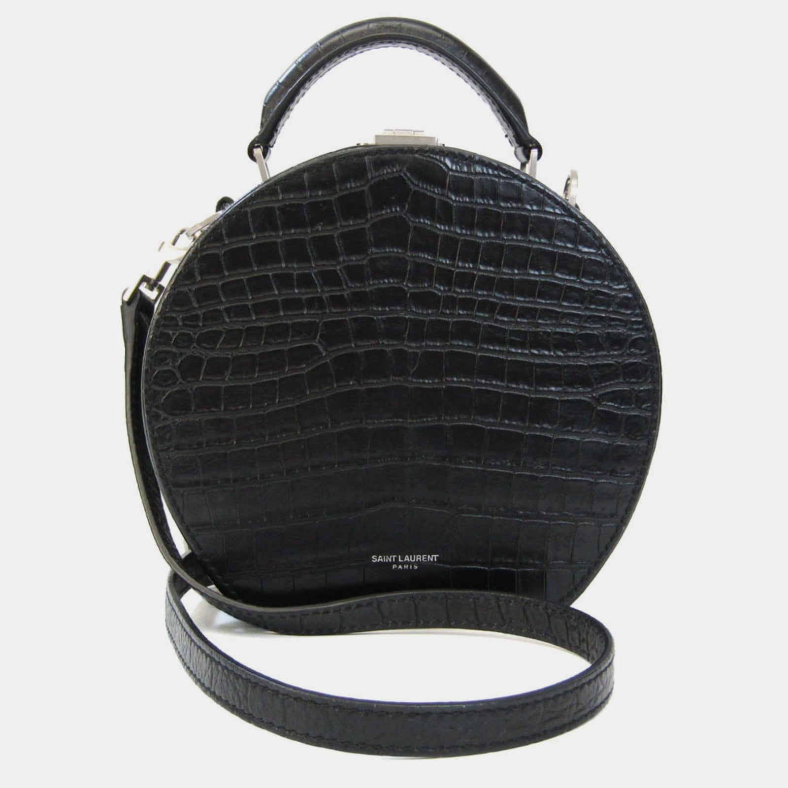 Saint Laurent Paris Saint Laurent Crocodile Embossed Leather Small Mica Hatbox Bag