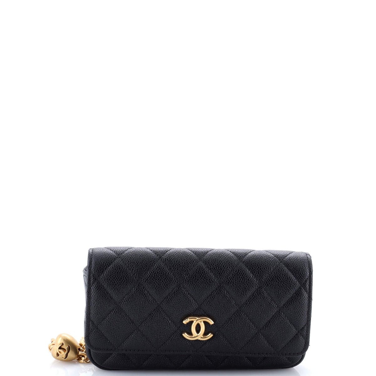 Chanel CHANEL Sweetheart Adjustable Phone Holder with Chain Quilted Caviar