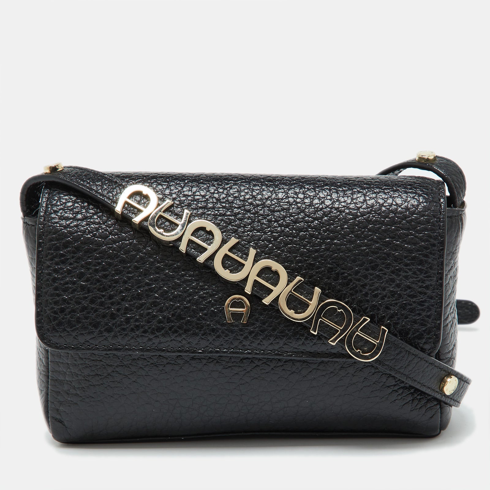 Aigner Black Leather Flap Crossbody Bag