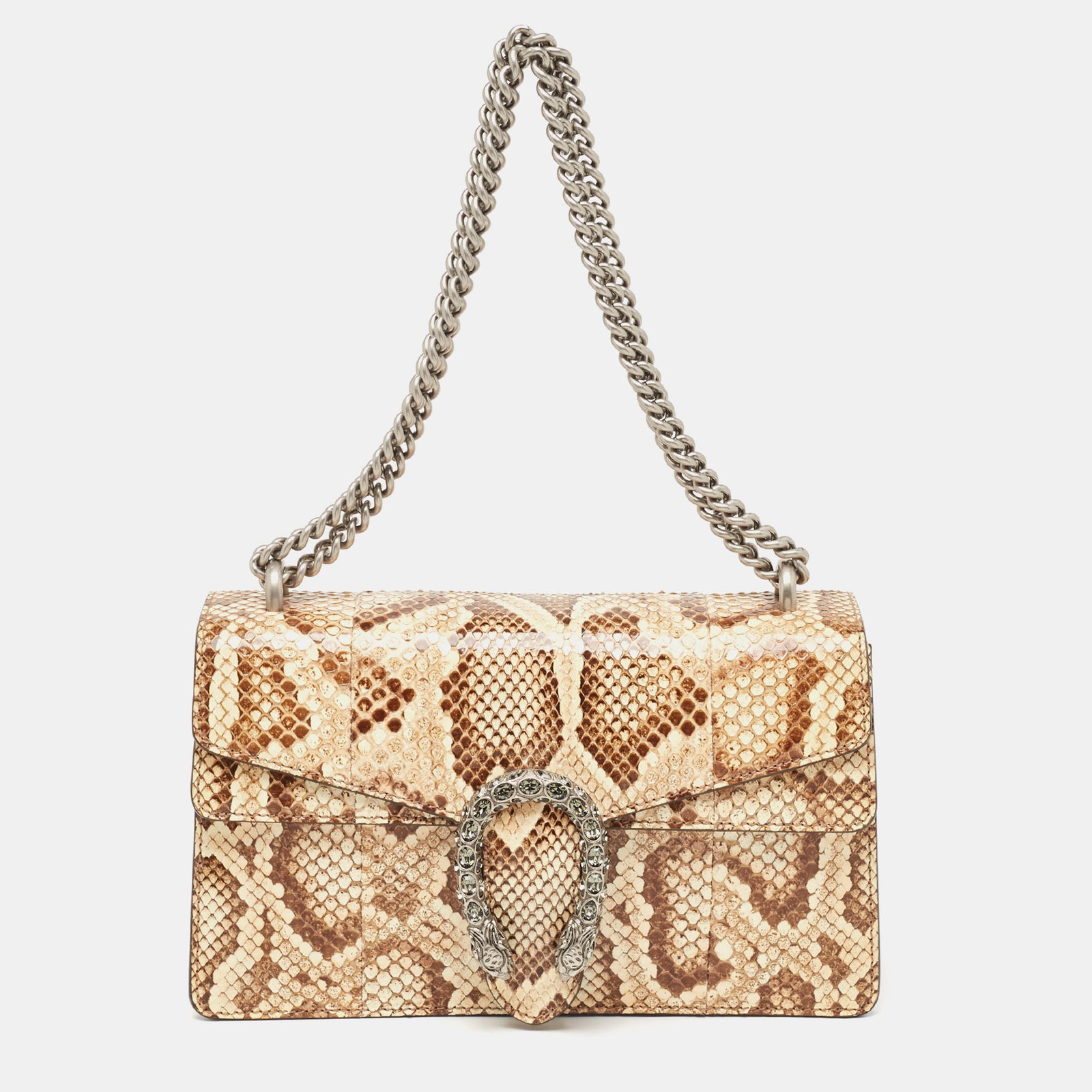 Gucci Beige/Brown Python Small Dionysus Crystals Shoulder Bag