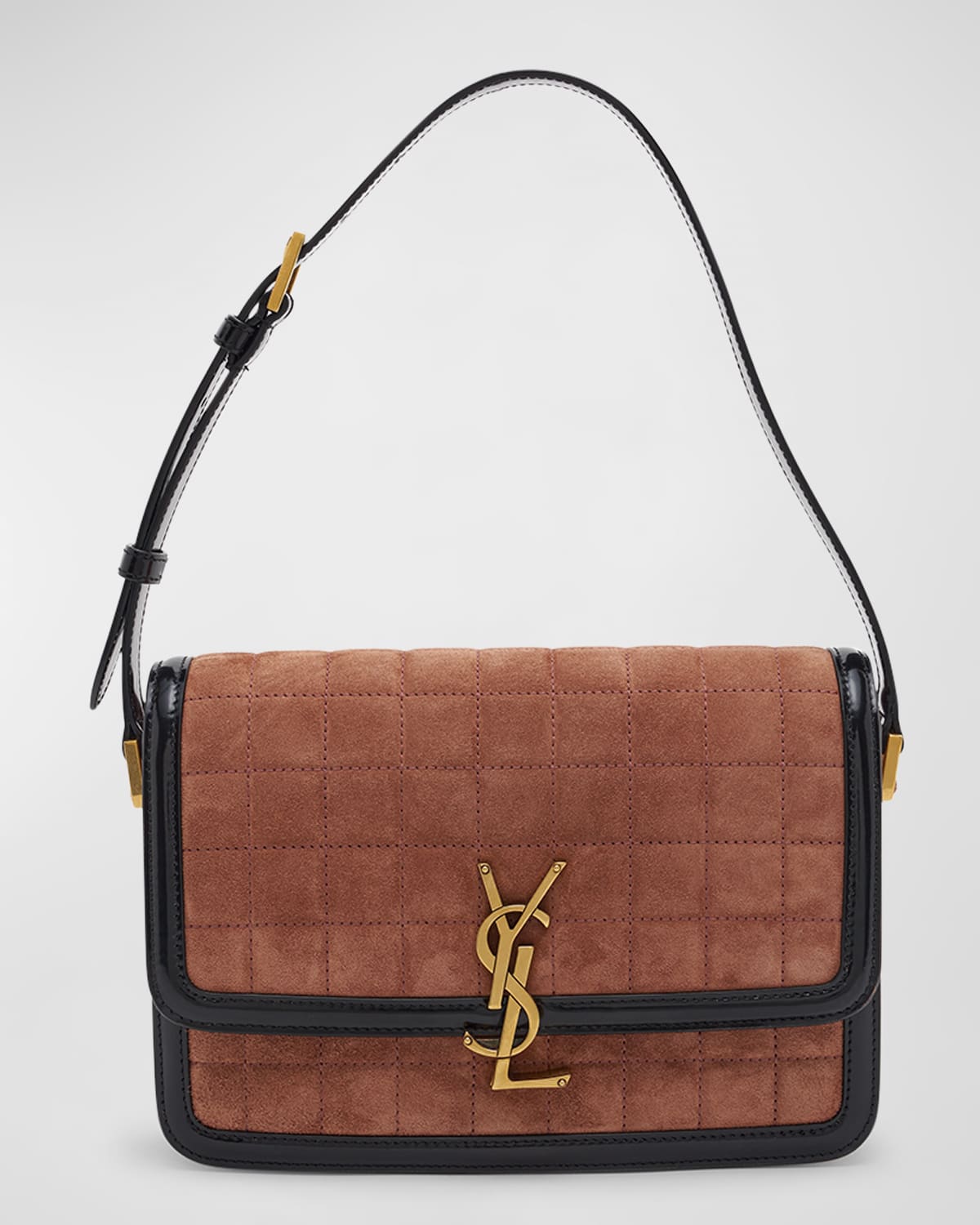 Saint Laurent Solferino Medium YSL Crossbody Bag in Quilted Suede And Spazzolato Leather