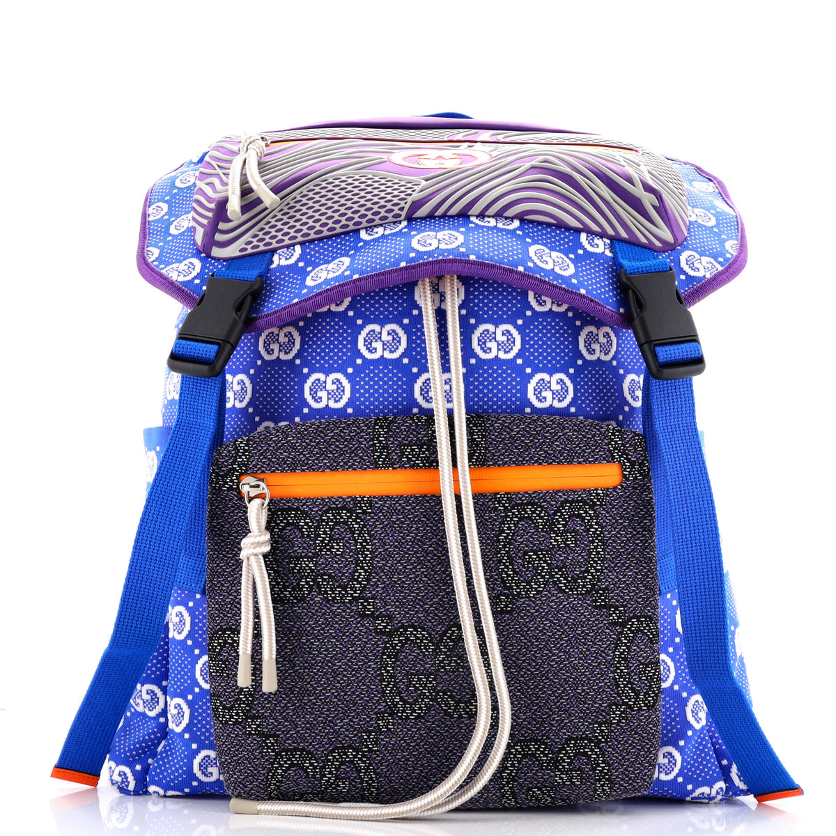 Gucci GUCCI Panelled Double Buckle Backpack GG Jacquard Nylon and Rubber Large
