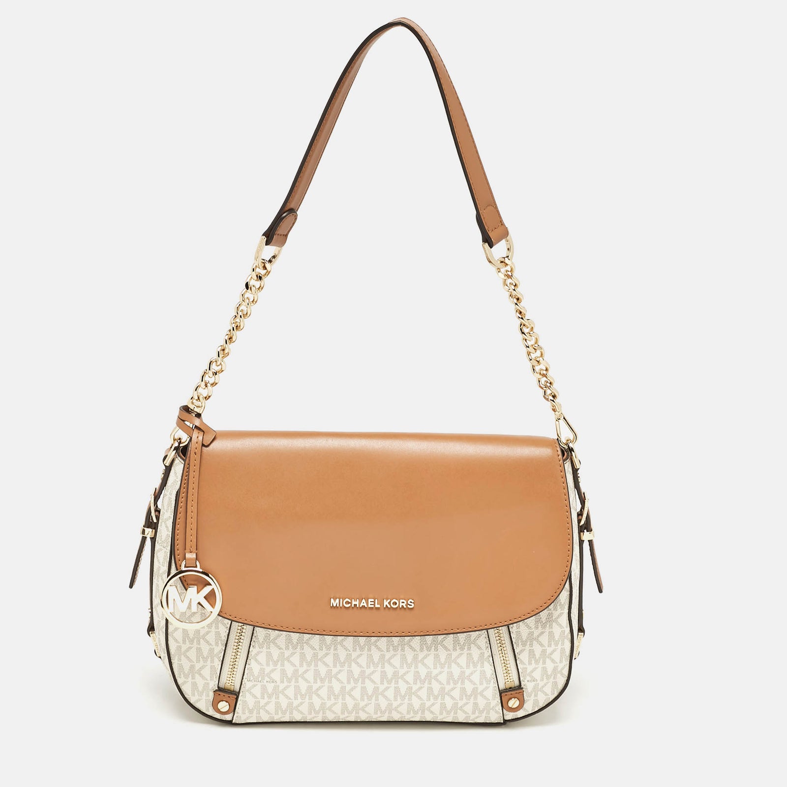 Michael Kors Brown/Off White Signature Coated Canvas and Leather Bedford Legacy Shoulder Bag