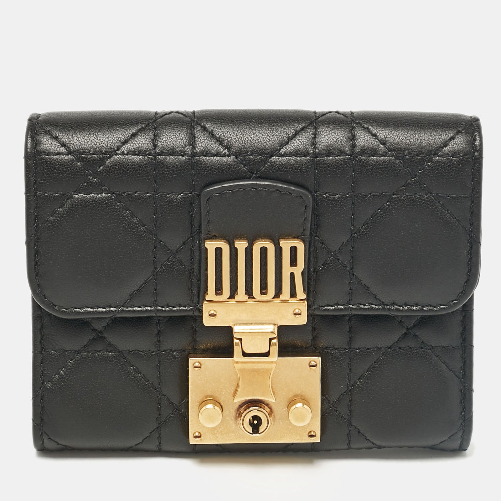 Dior Portefeuille compact Addict en cuir noir Cannage