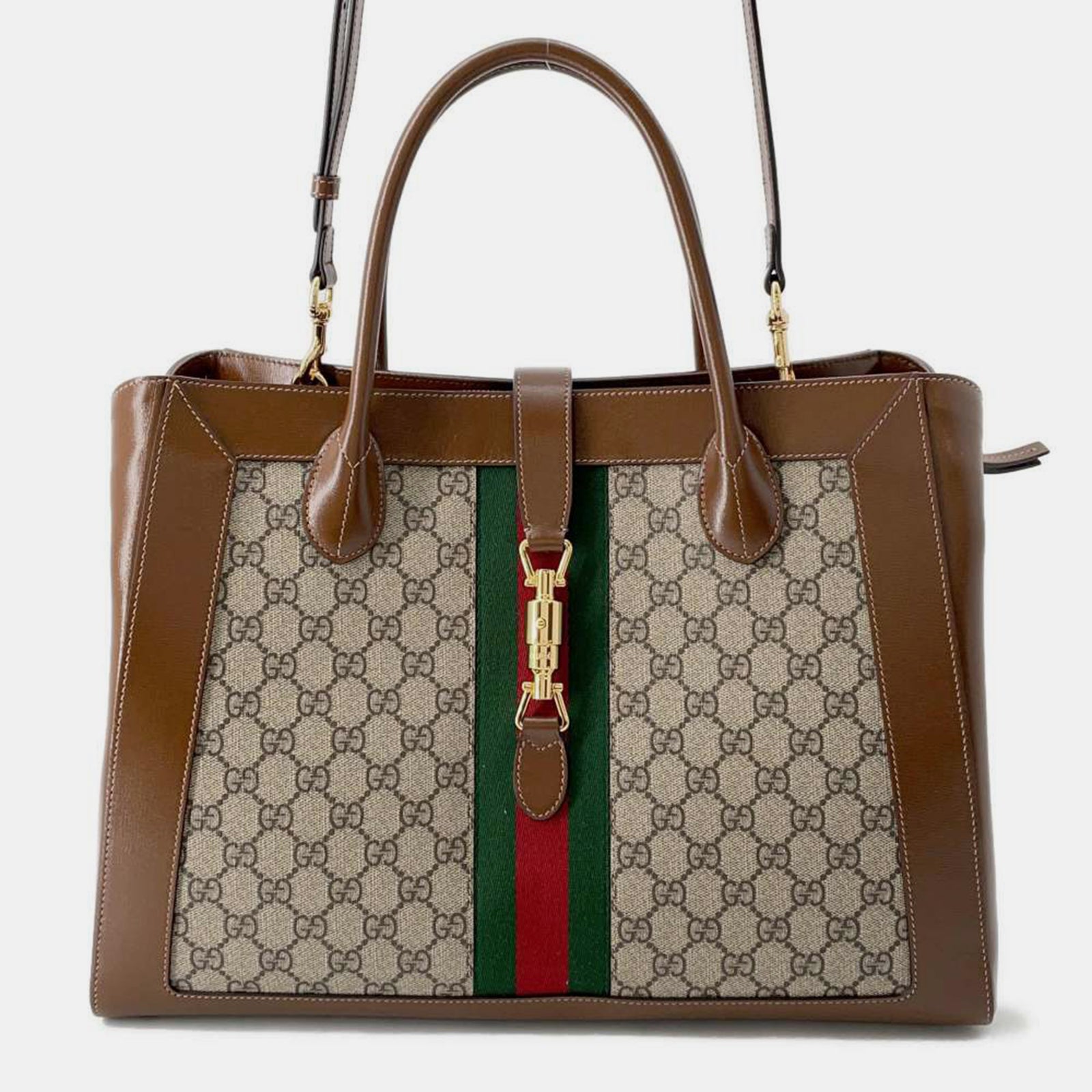 Gucci Beige/Brown GG Canvas and Leather Jackie 1961 Tote Bag