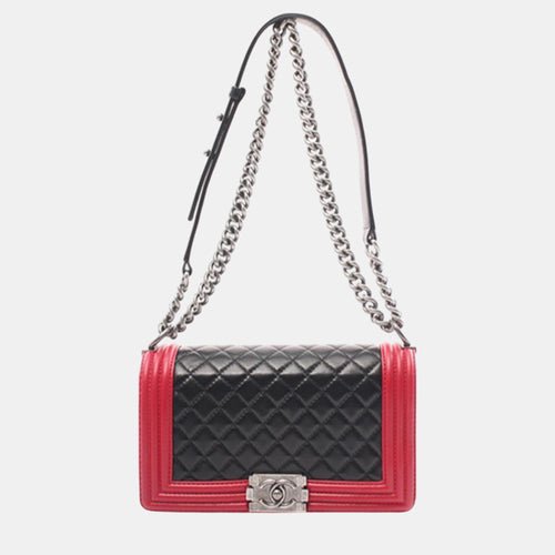 Black/Red Bicolor Medium Lambskin Leather Boy Flap Bag