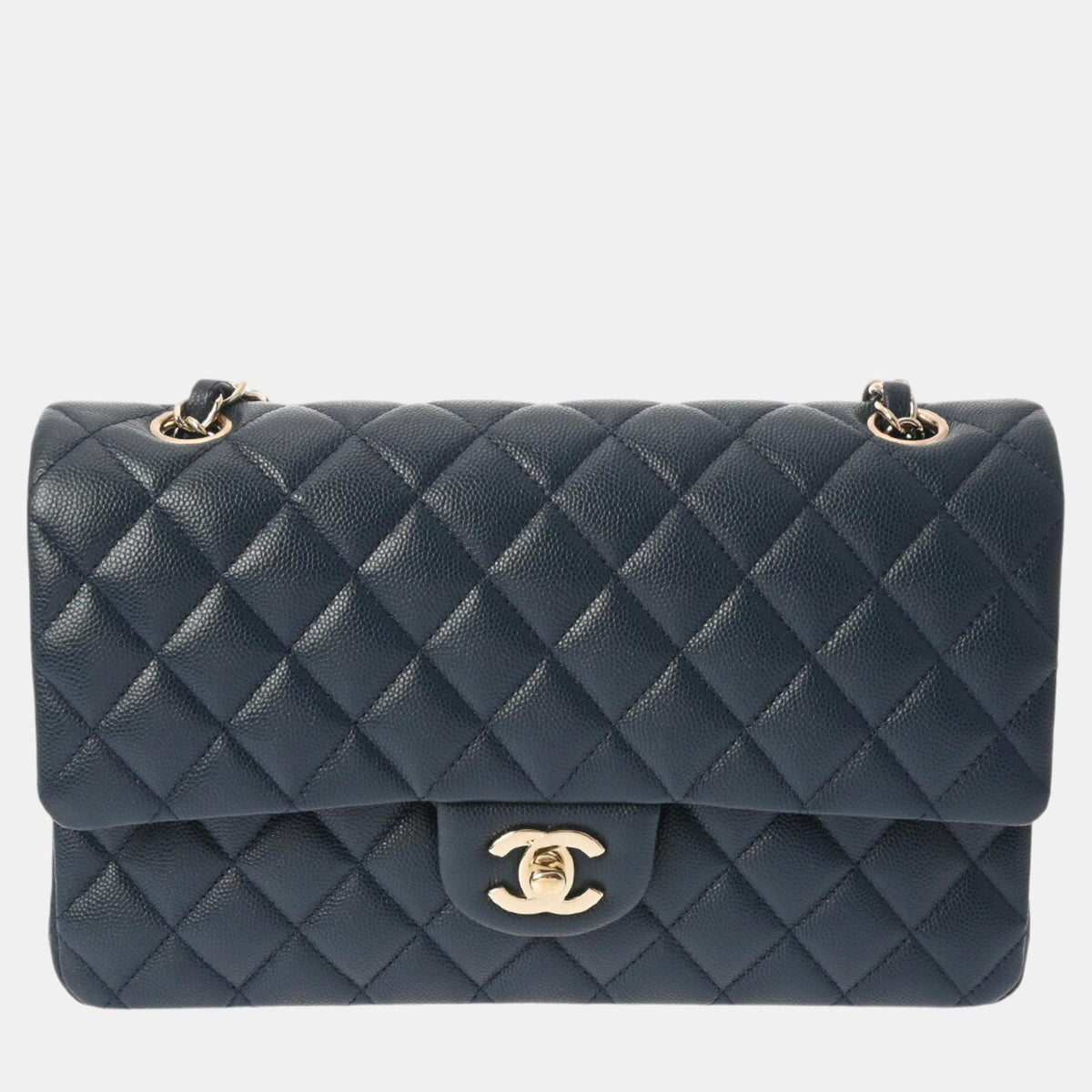 Chanel Navy Caviar Skin Matelasse Chain Shoulder Double Flap 25cm Bag