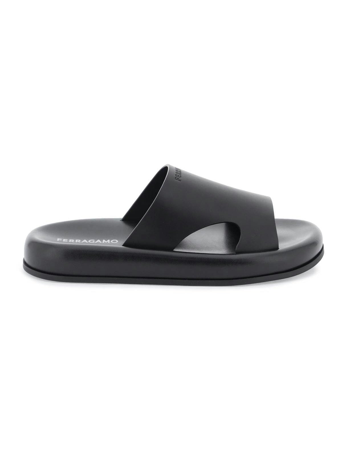 Ferragamo Men's Salvatore Cut-Out Slides in Black | Size 8 | 0224850772060