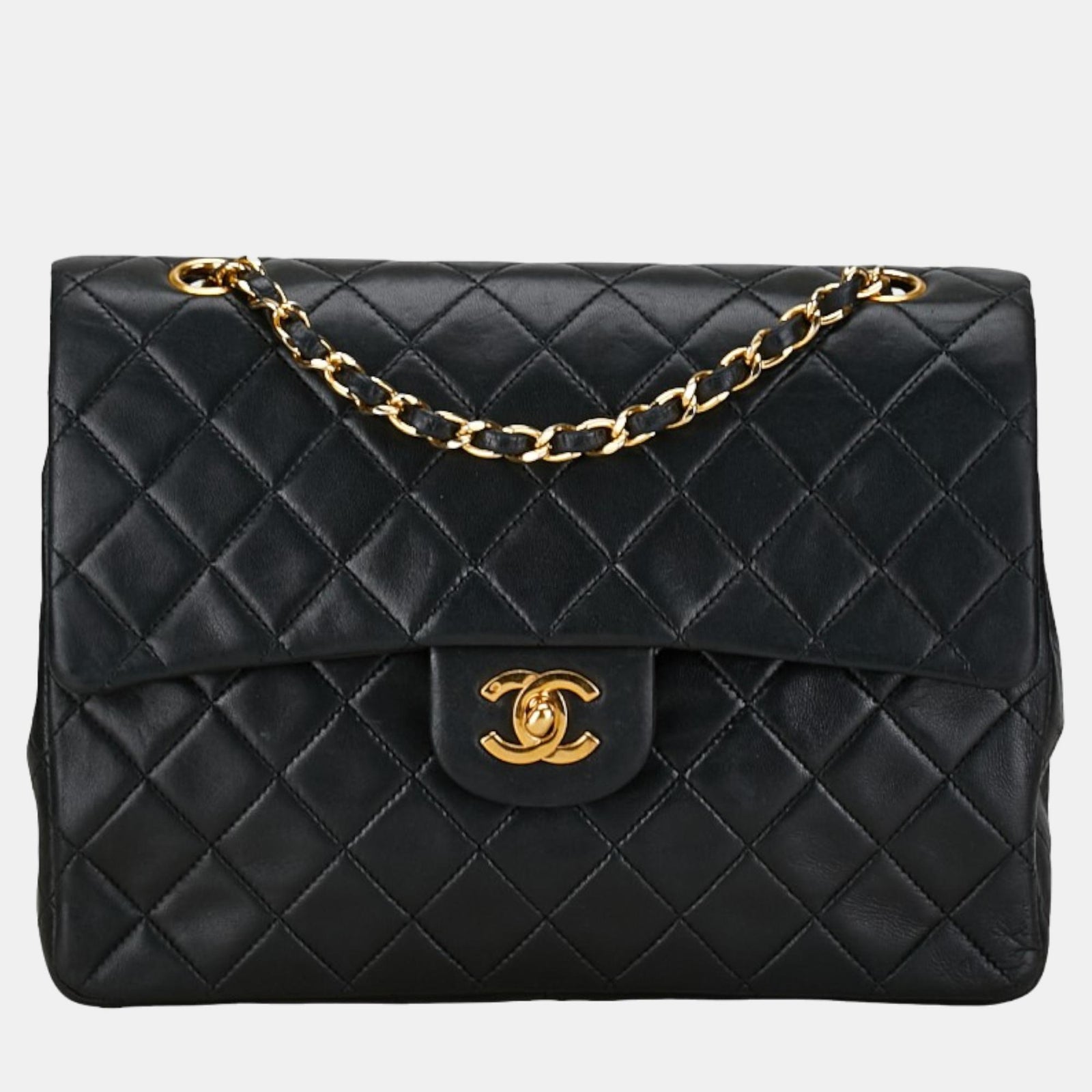 Chanel Black Lambskin Leather Medium Classic Double Flap Shoulder Bag