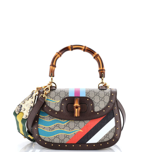 GUCCI Bamboo 1947 Top Handle Bag Printed GG Coated Canvas and Studded Leather Medium