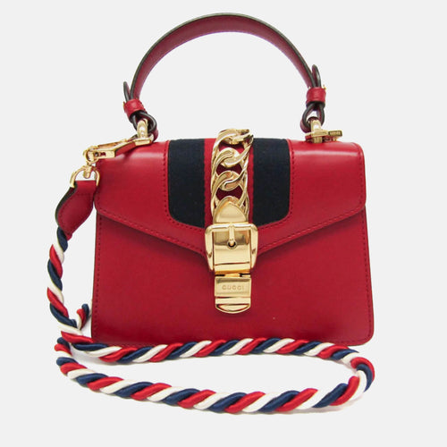 Red Leather Mini Sylvie Shoulder Bag