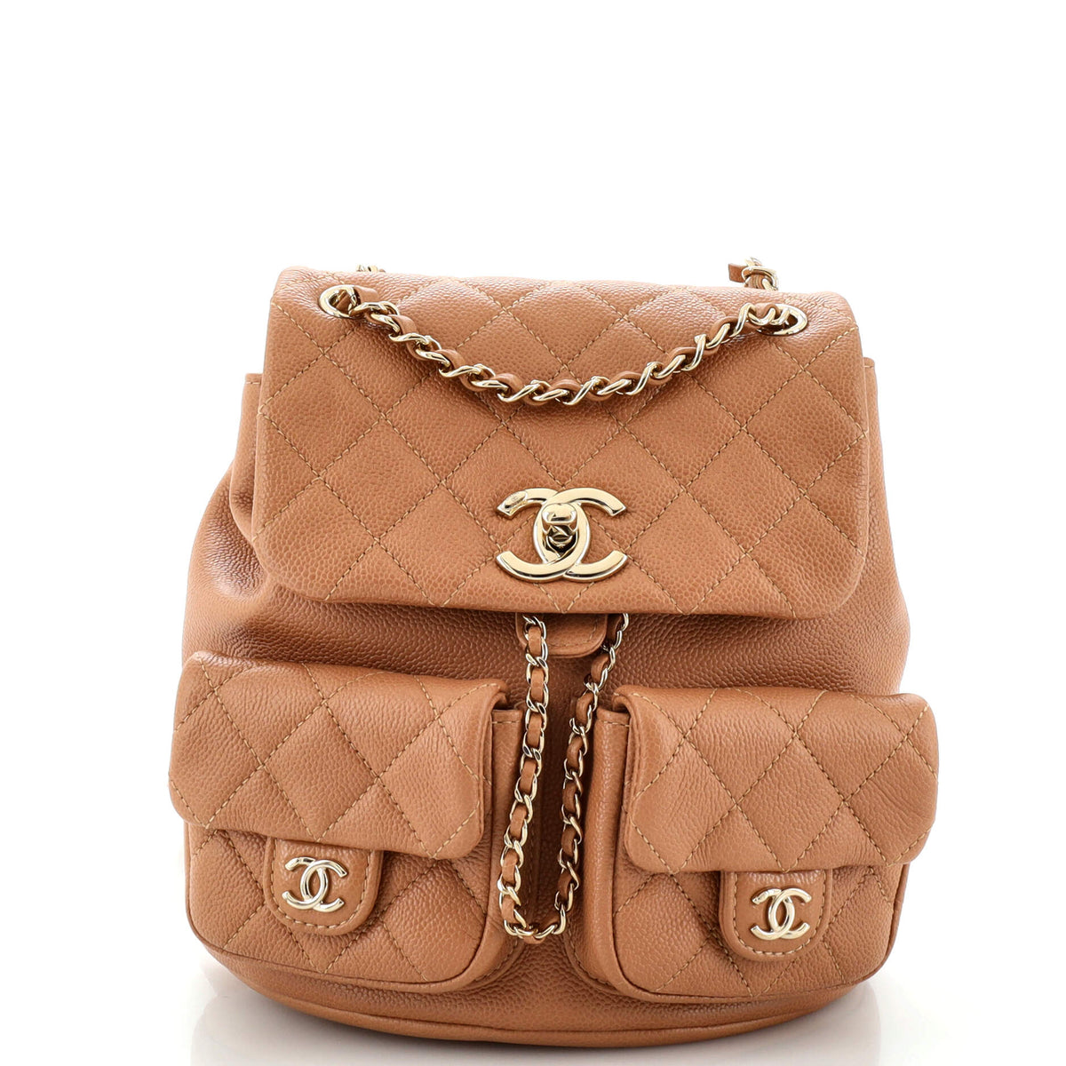 Chanel CHANEL Duma Pockets Drawstring Backpack Quilted Caviar Small