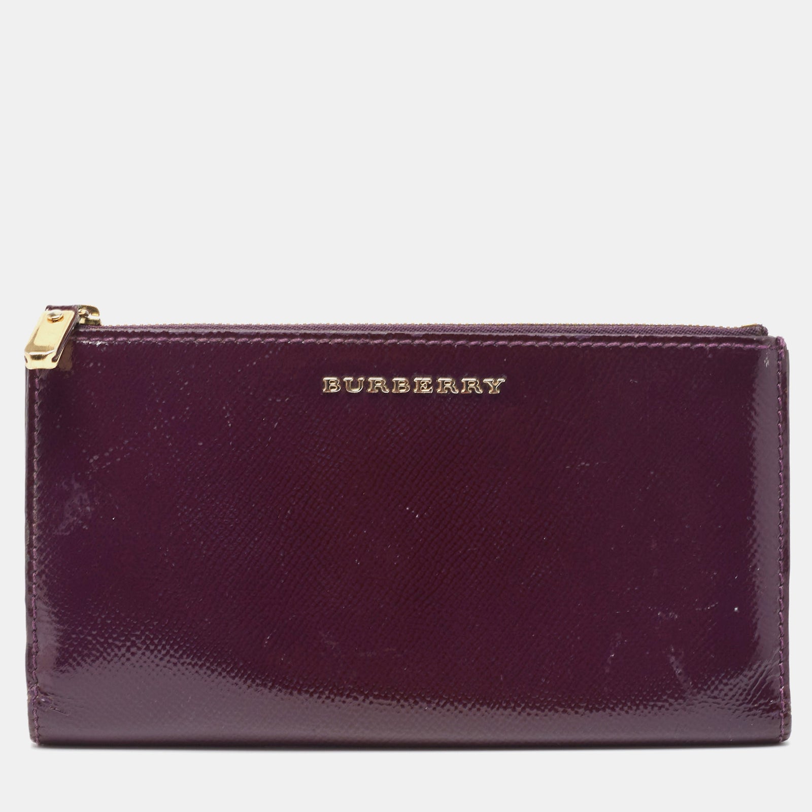 Burberry Purple Patent Leather Zip Bifold Wallet