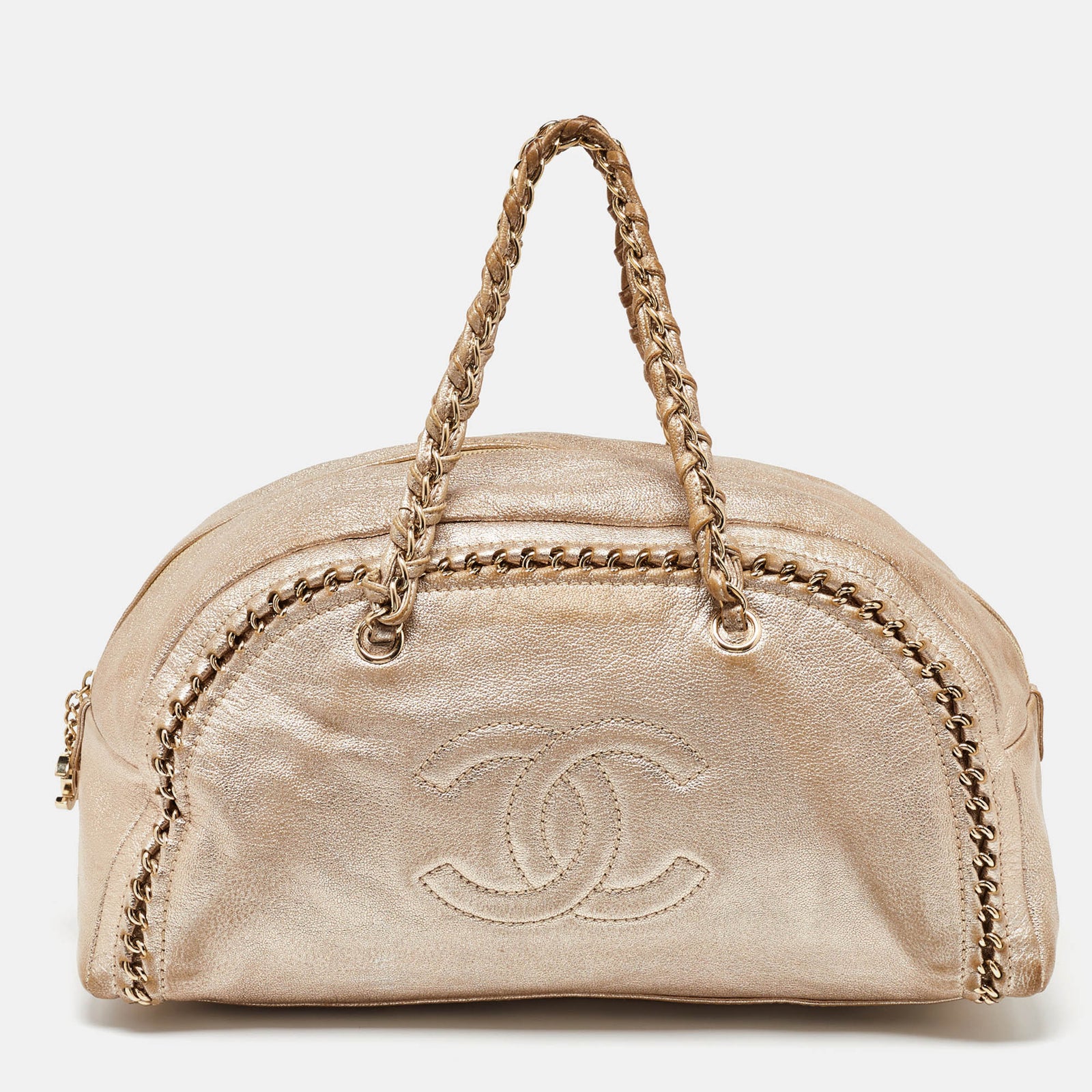 Chanel Große Luxe Ligne Bowlertasche aus goldenem Leder