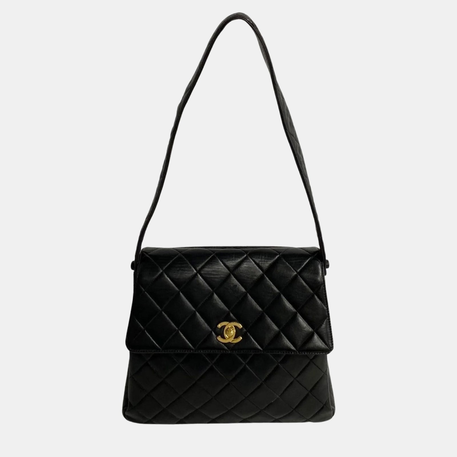 Chanel Sac à bandoulière carré à rabat CC vintage de taille moyenne en cuir d'agneau matelassé