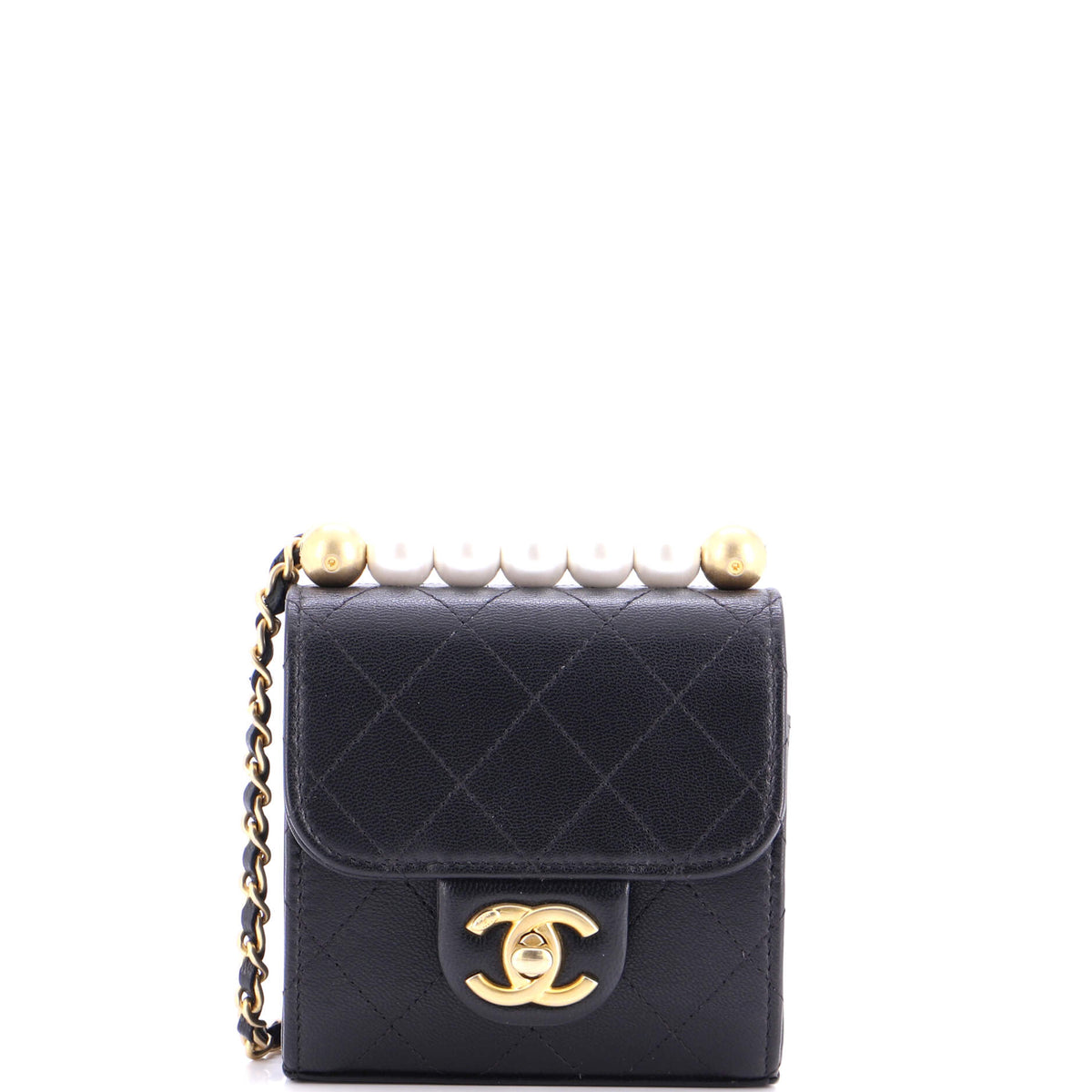 Chanel CHANEL Chic Pearls Flap Clutch with Chain Quilted Goatskin Mini