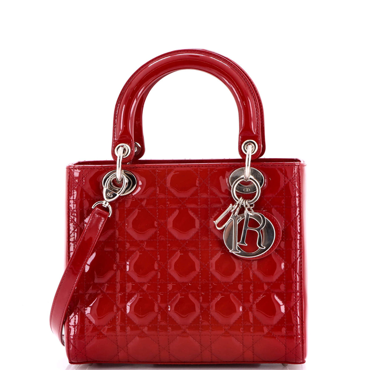 Christian Dior Lady Dior Bag Cannage Quilt Patent Medium