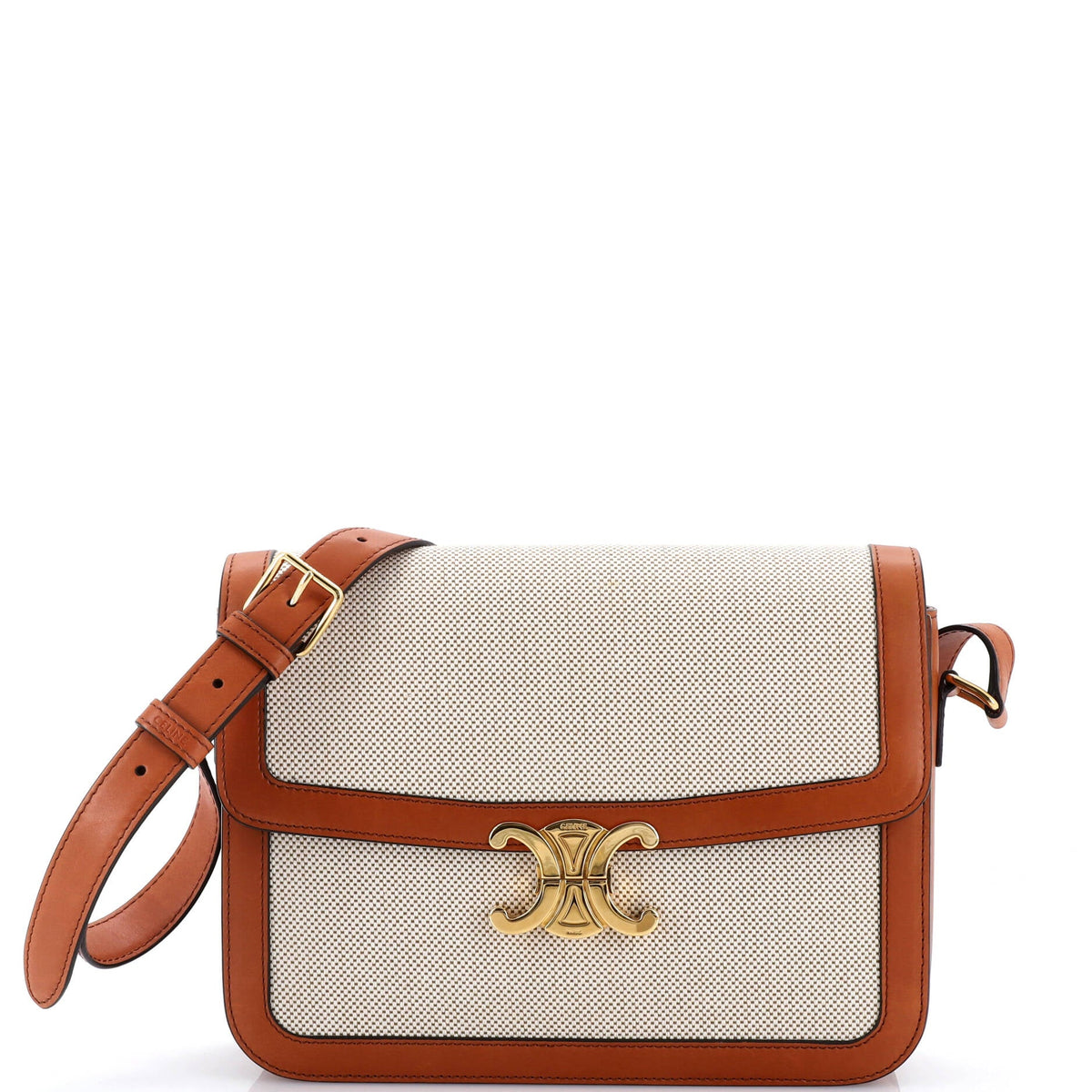 Celine CELINE Triomphe Shoulder Bag Canvas with Leather Medium