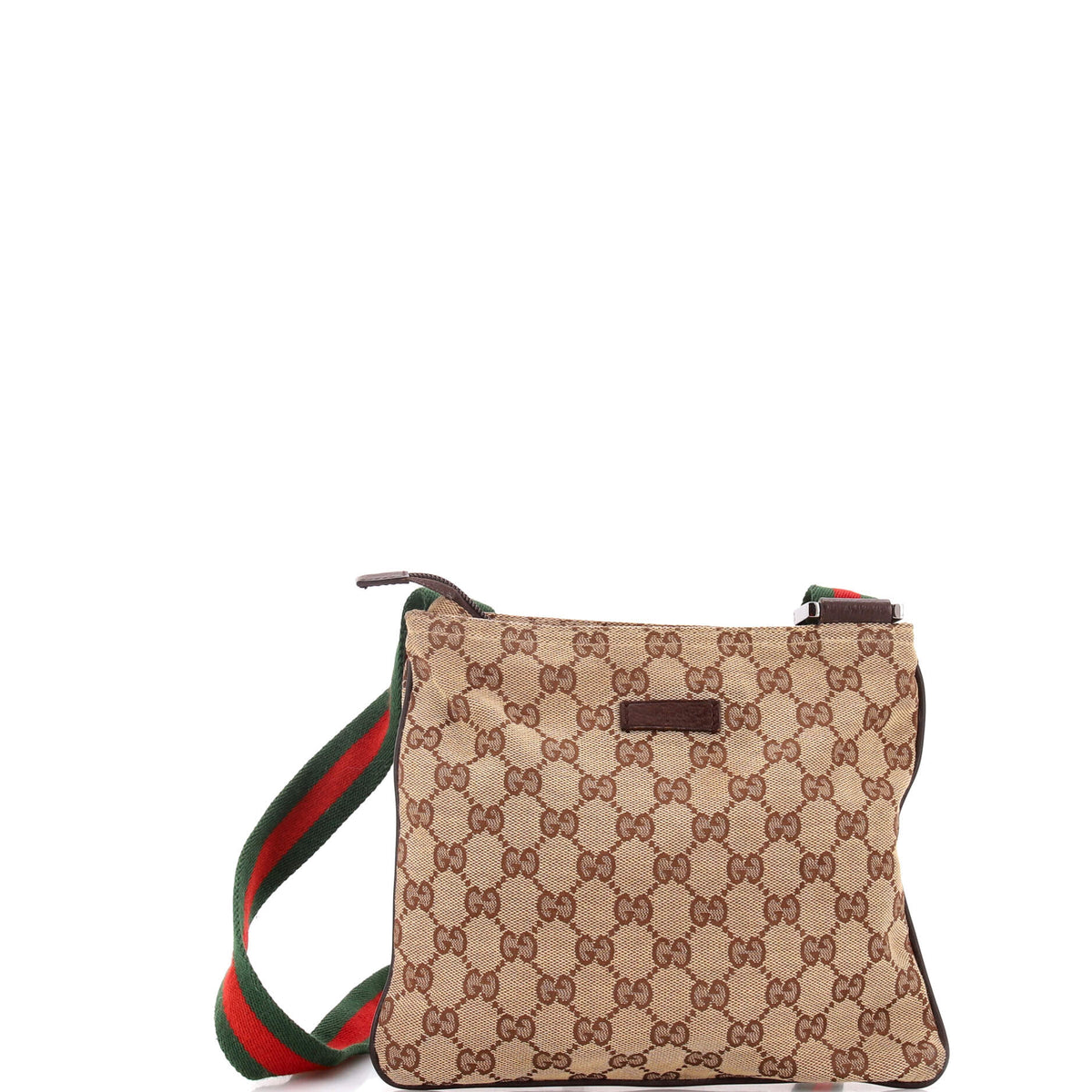 Gucci GUCCI Web Strap Zip Messenger Bag GG Canvas Small