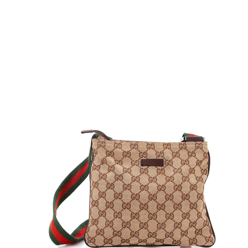 GUCCI Web Strap Zip Messenger Bag GG Canvas Small