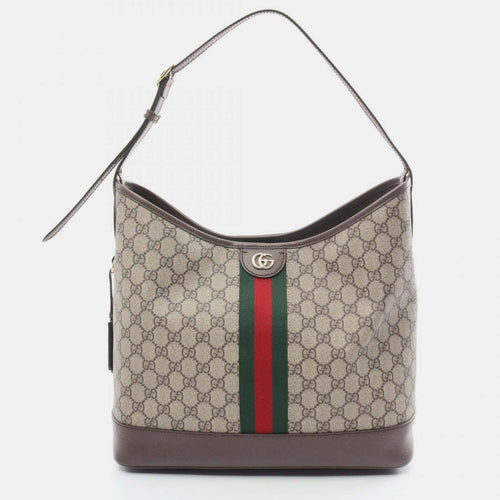 Beige Brown Multicolor Coated Canvas Leather Ophidia GG Supreme Medium Shoulder Bag