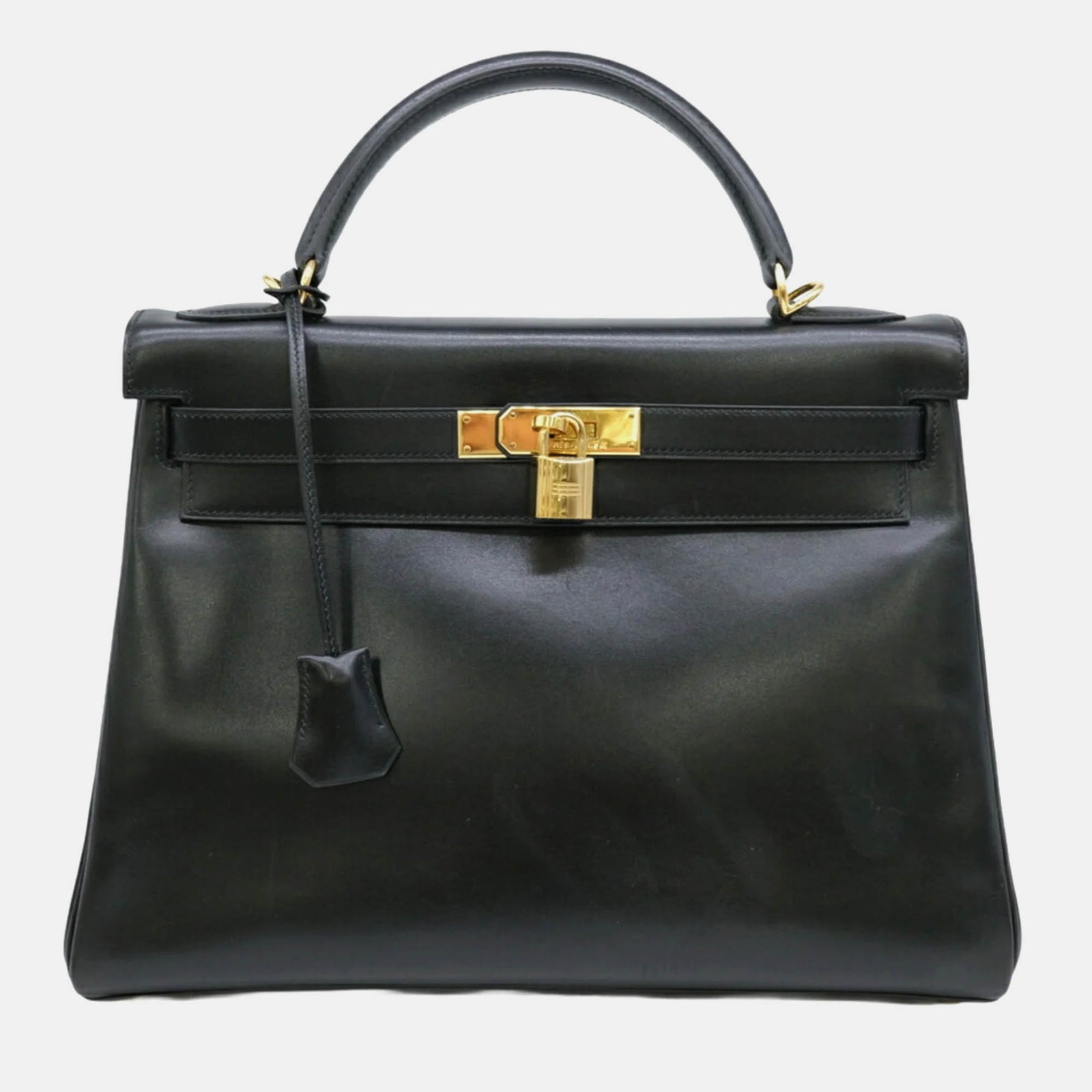 Herm?s black box calf leather Kelly 32 handbag