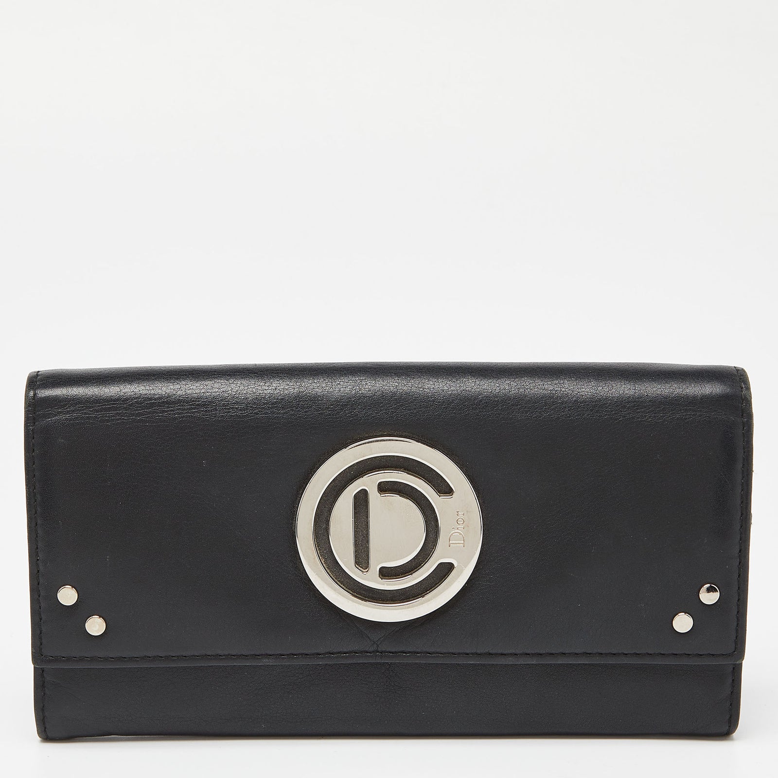 Dior Black Leather Flap Continental Wallet