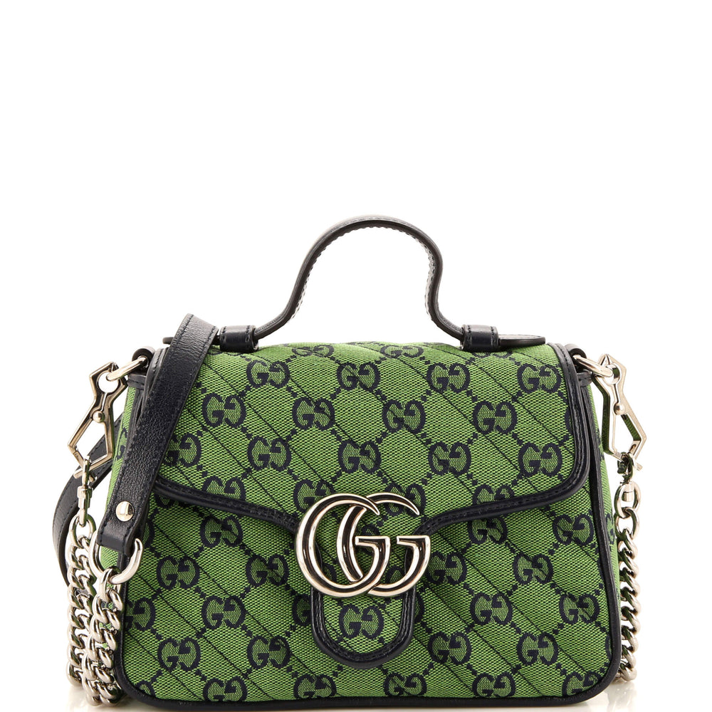 GUCCI GG Marmont Top Handle Flap Bag Diagonal gestepptes GG Canvas Mini