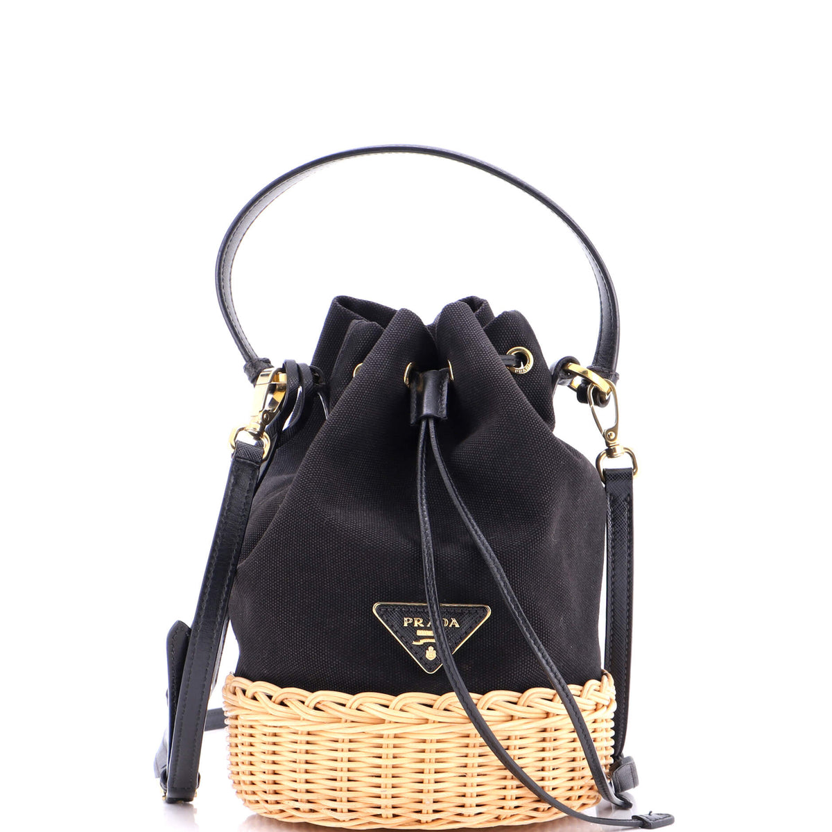 Prada PRADA Drawstring Bucket Bag Canvas and Wicker Small