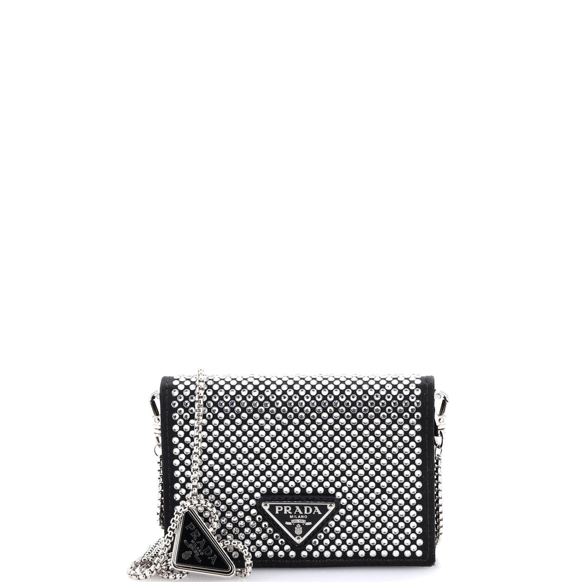 Prada PRADA Flap Card Holder with Chain Satin with Crystals