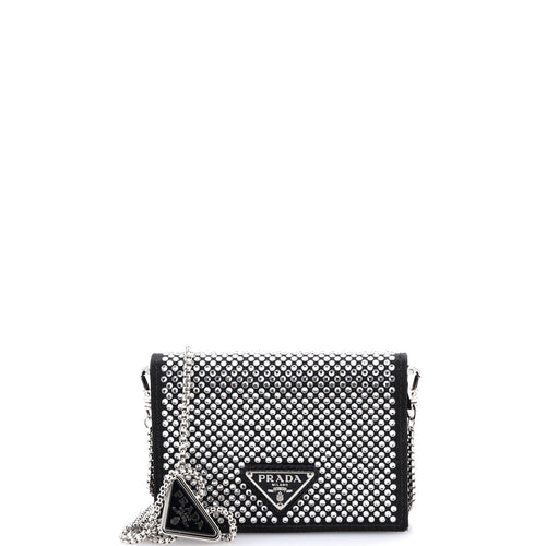 PRADA Flap Card Holder with Chain Satin with Crystals