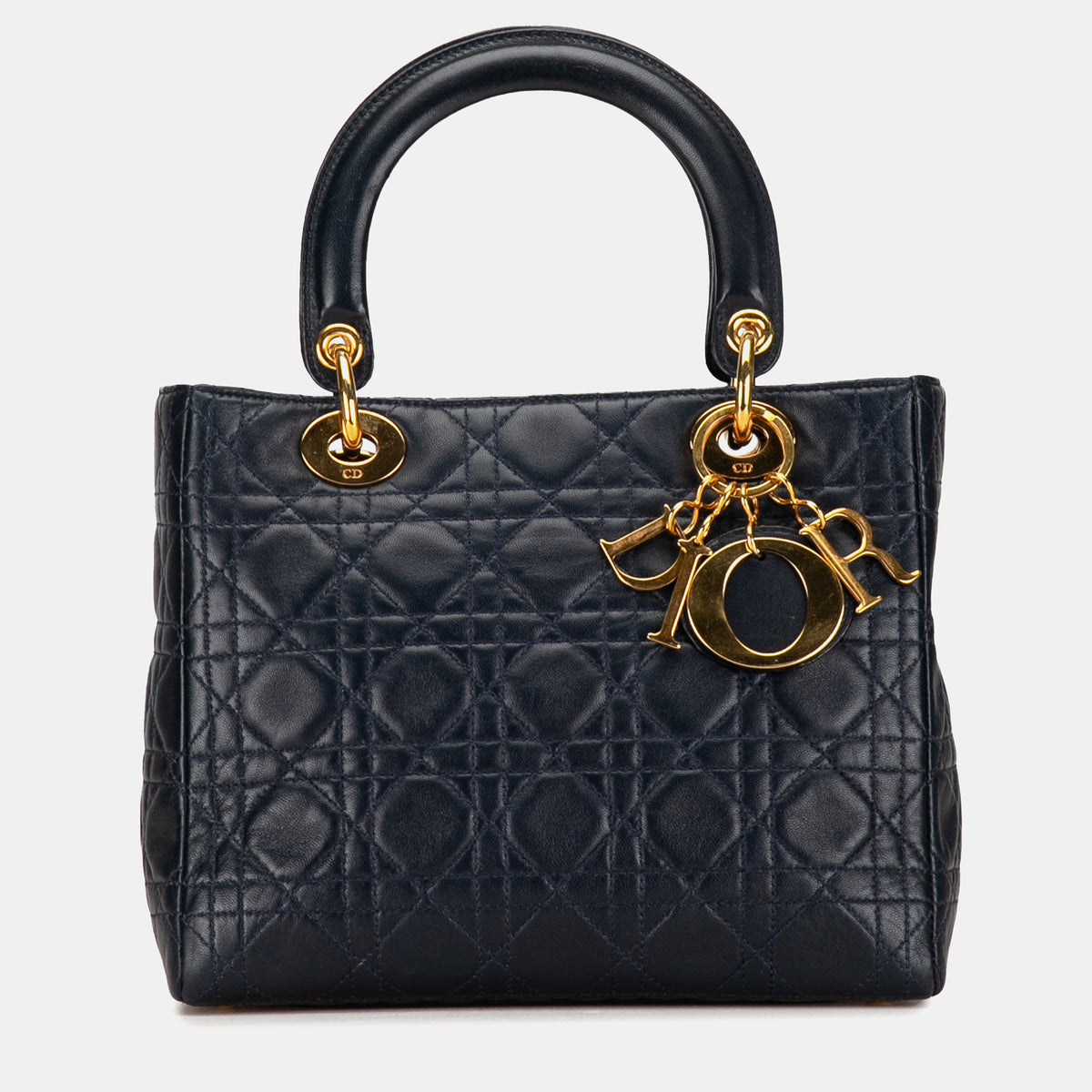 Dior Black Lambskin Leather Medium Cannage Lady Tote Bag