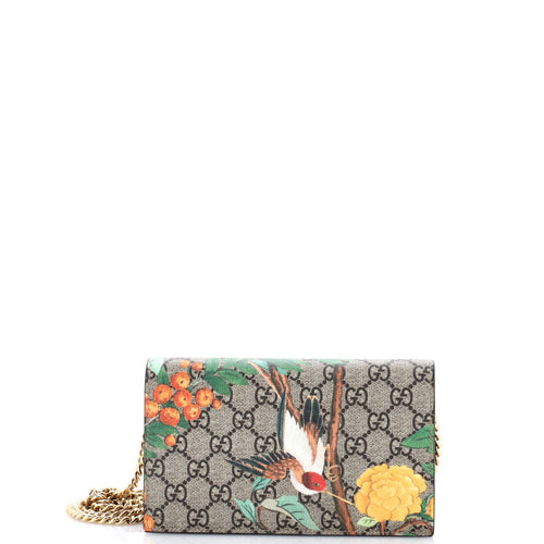 GUCCI Chain Wallet Tian Print GG Coated Canvas