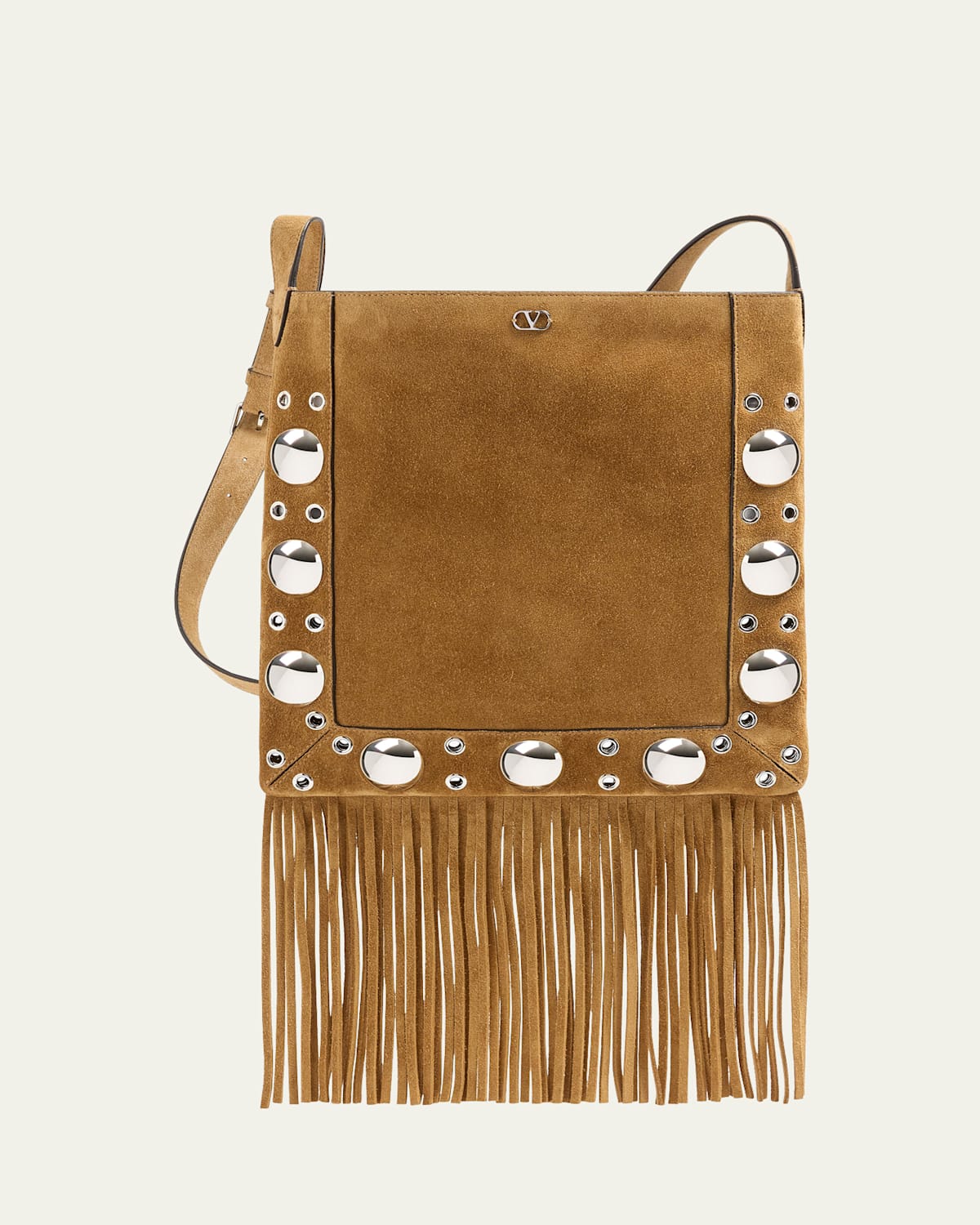 Valentino Nellcote Studded Fringe Suede Crossbody Bag