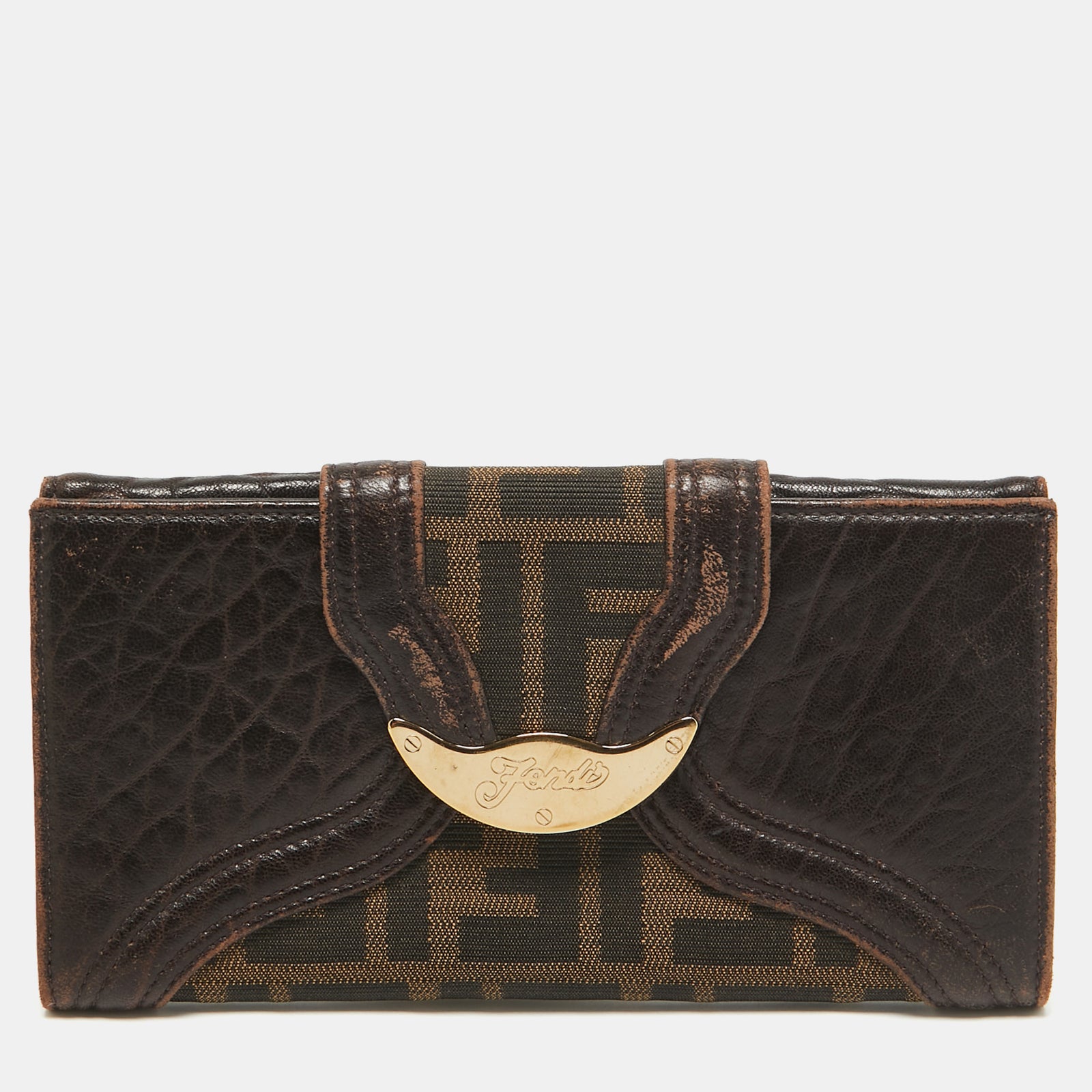 Fendi Tobacco Zucca Canvas and Leather Spy Continental Wallet