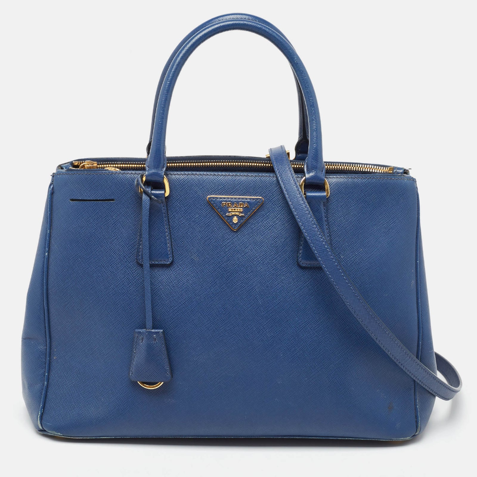 Prada Blue Saffiano Lux Leather Medium Double Zip Tote