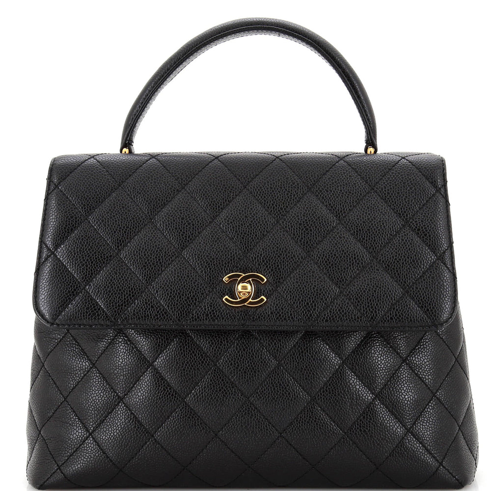 CHANEL Vintage Classic Top Handle Flap Bag Quilted Caviar Jumbo