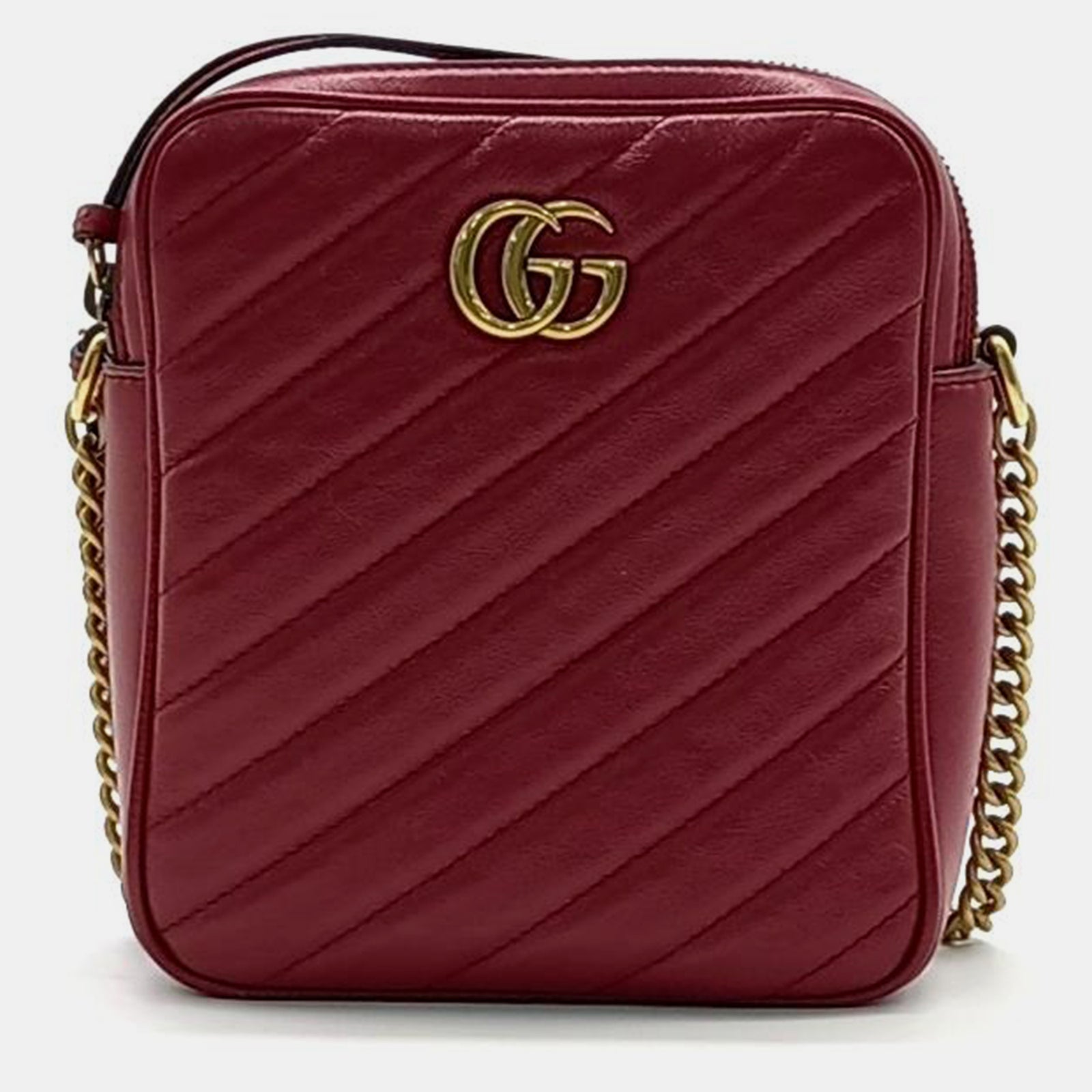 Gucci Burgundy Leather Marmont Chain Crossbody Bag