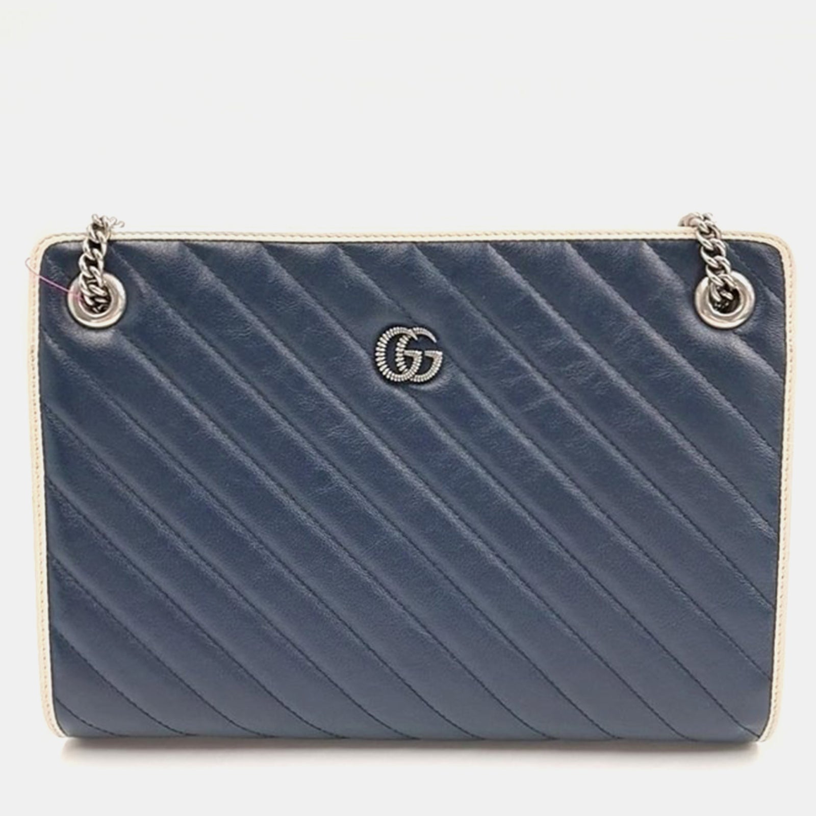 Gucci Sac à bandoulière accordéon GG Marmont en cuir matelassé bleu de taille moyenne