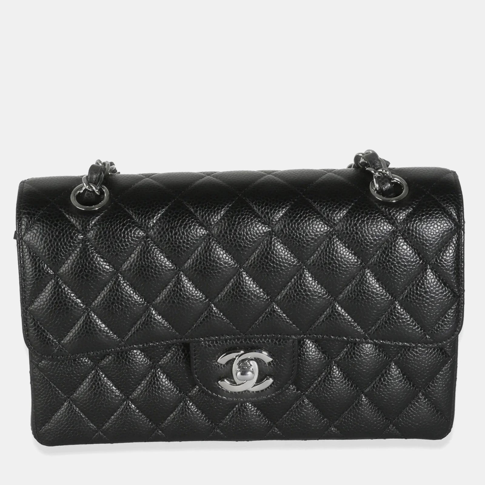 Chanel Kleine, klassische Caviar-Tasche mit doppelter Überschlagklappe in Schwarz