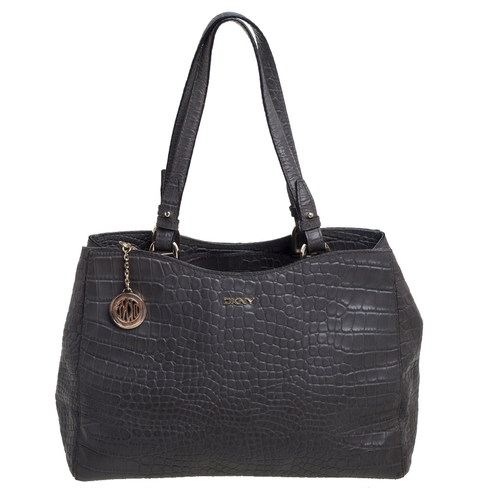 DKNY DKNY Grey Crocodile Embossed Leather Tote