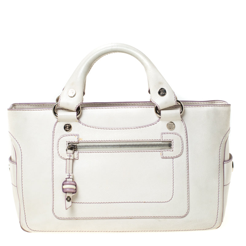 Celine White/Lavender Leather Boogie Tote