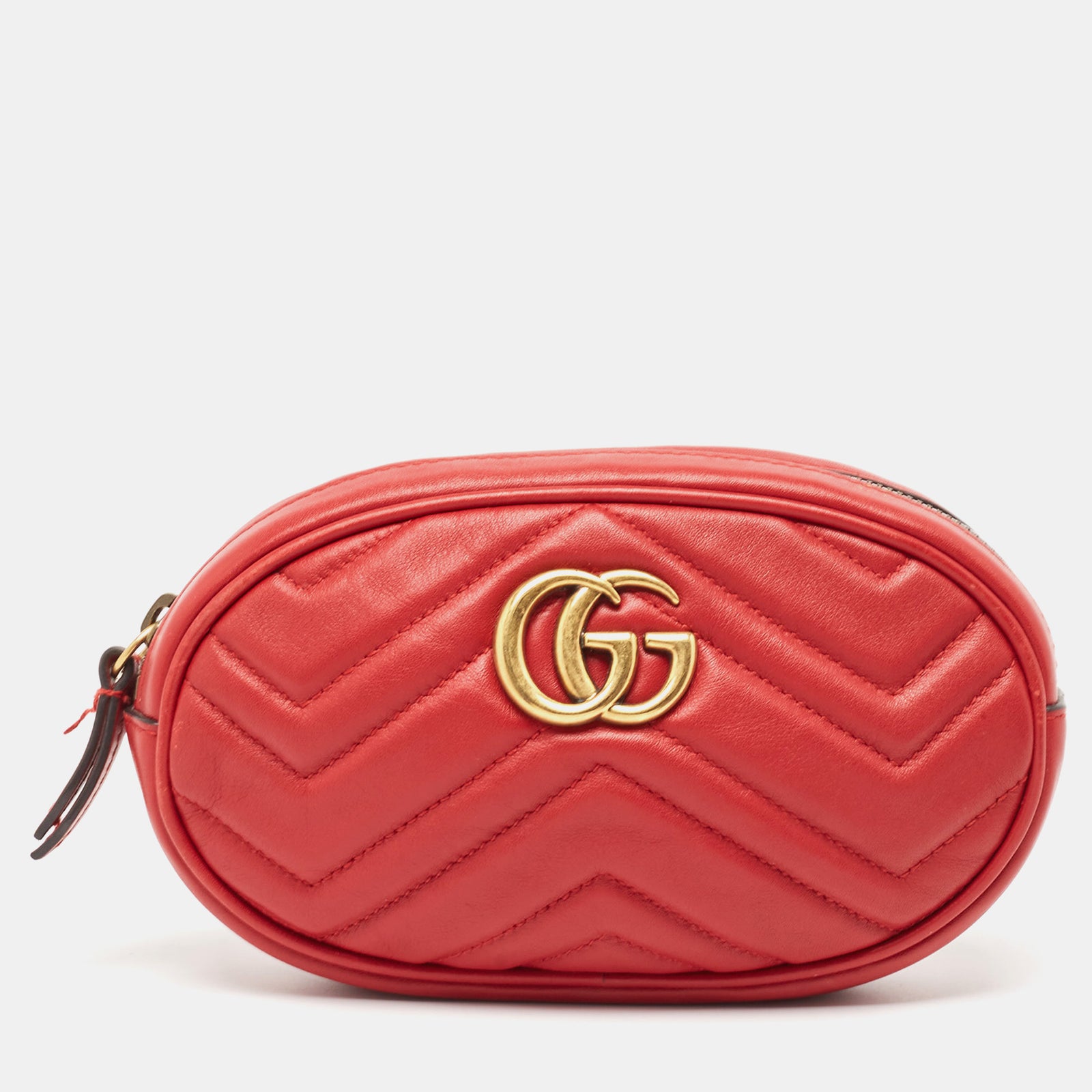 Gucci Rote Mini GG Marmont Gürteltasche aus Matelassé-Leder