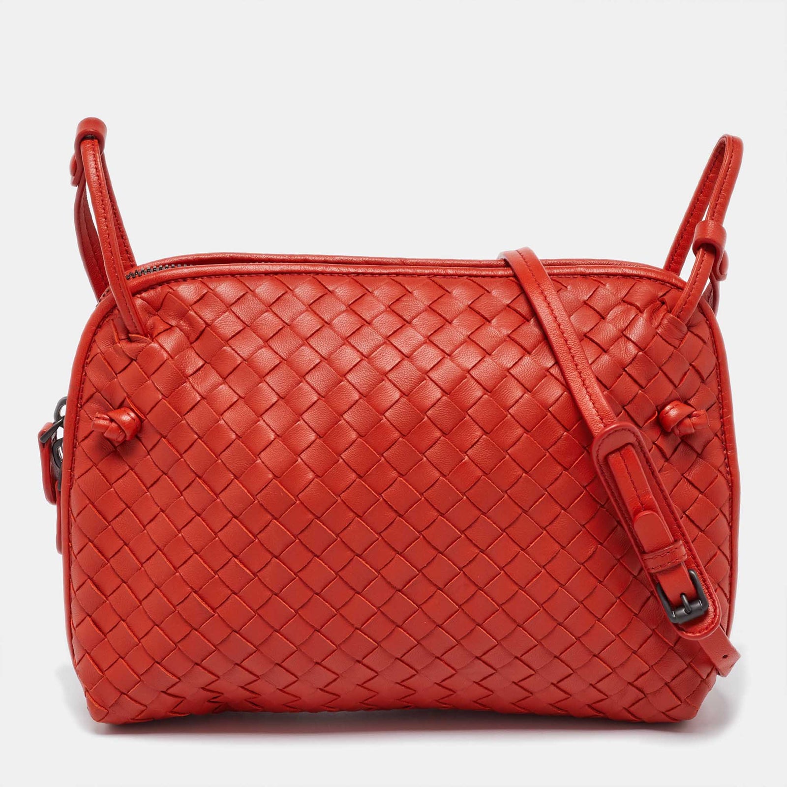 Bottega Veneta Sac bandoulière Nodini en cuir intrecciato orange