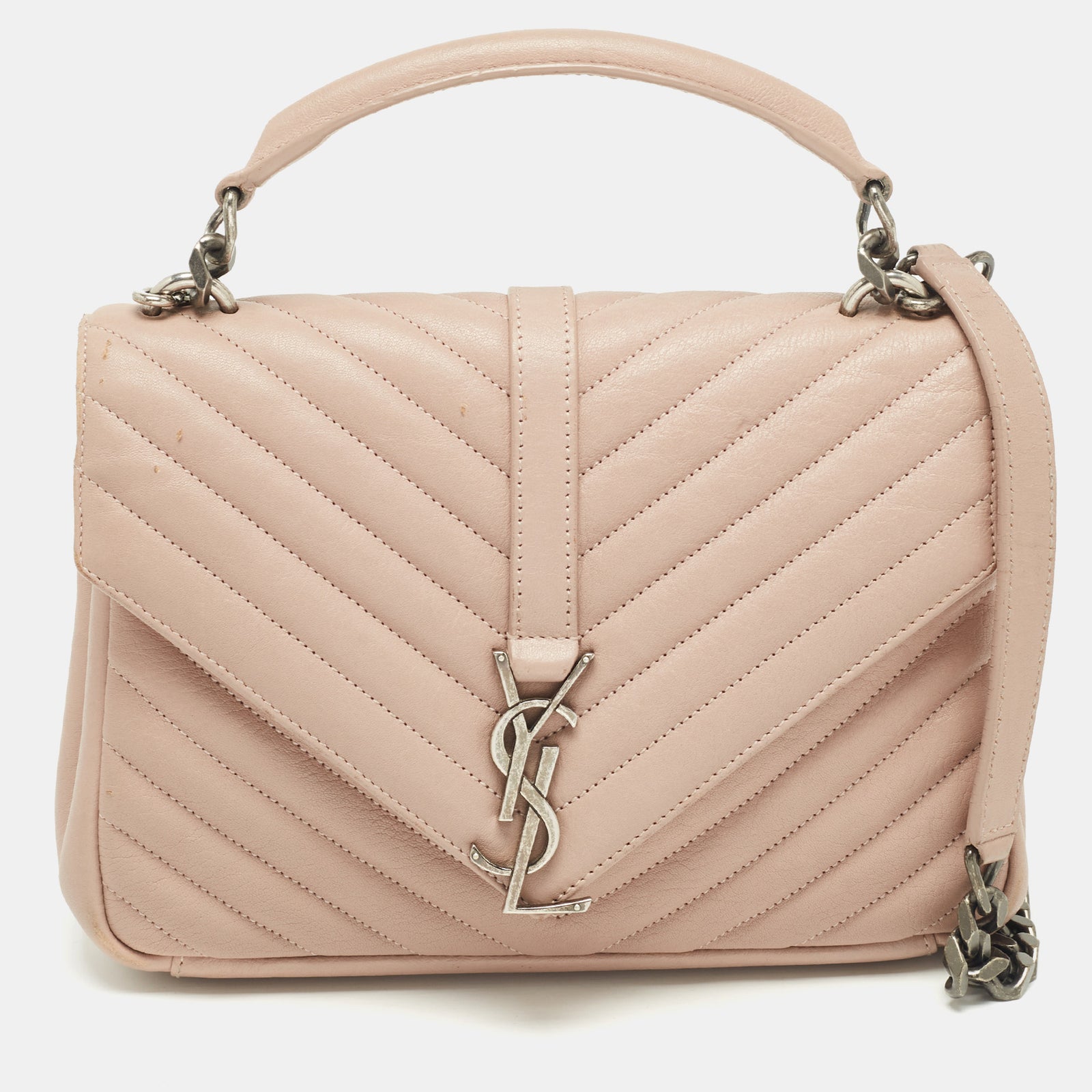 Saint Laurent Paris Saint Laurent Old Rose Matelass&eacute; Leather Medium College Top Handle Bag