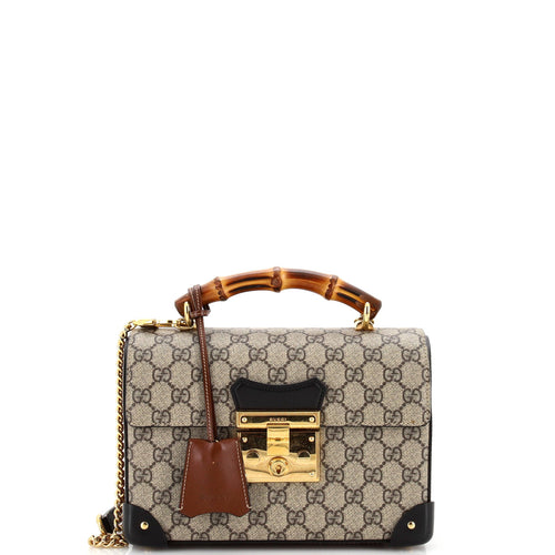 GUCCI Padlock Bamboo Shoulder Bag GG Coated Canvas Small