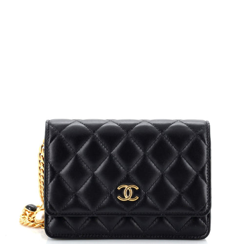 CHANEL Resin Pearl Chain Flap Bag Quilted Lambskin Mini