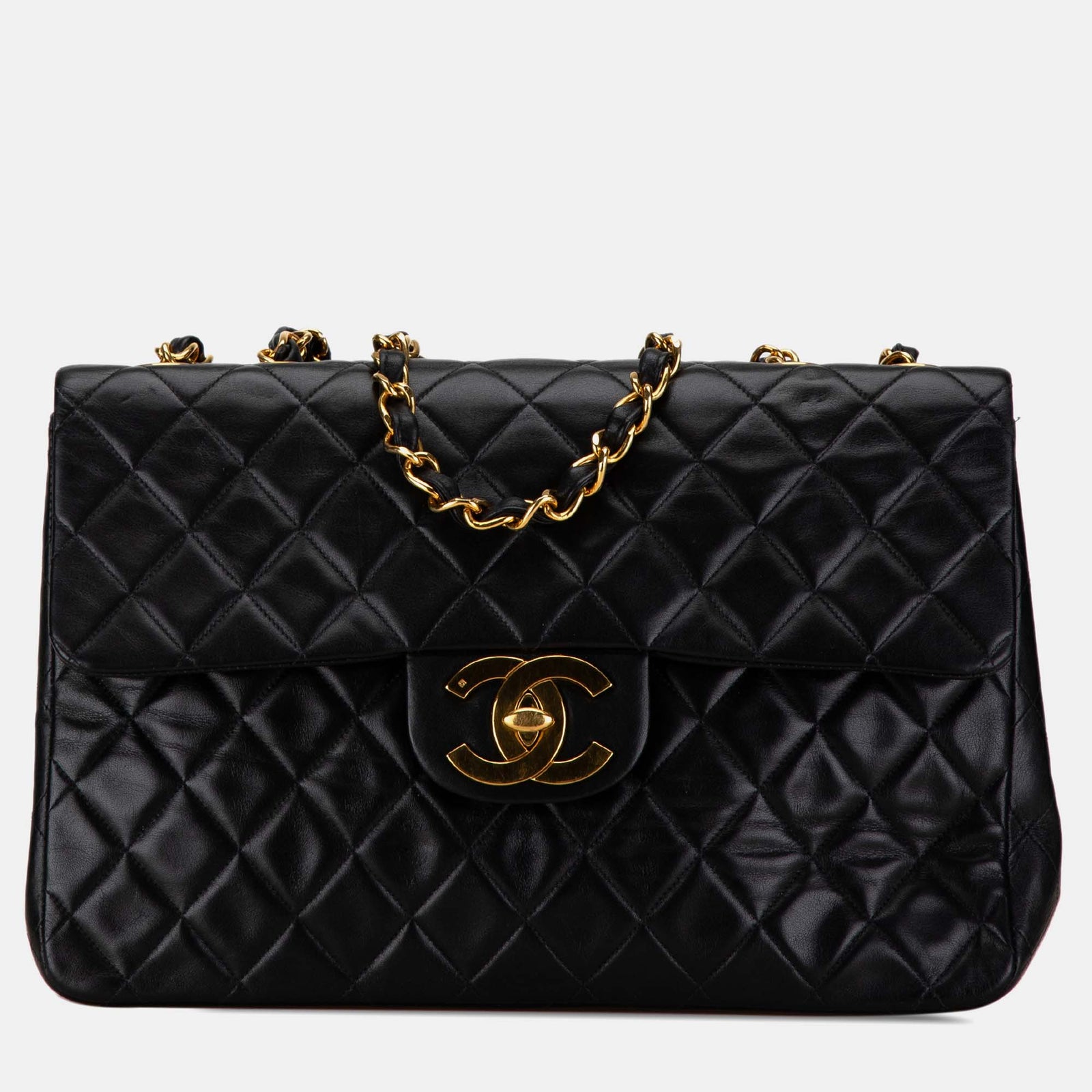 Chanel Schwarze klassische Maxi-Tasche mit einzelner Klappe aus Lammleder