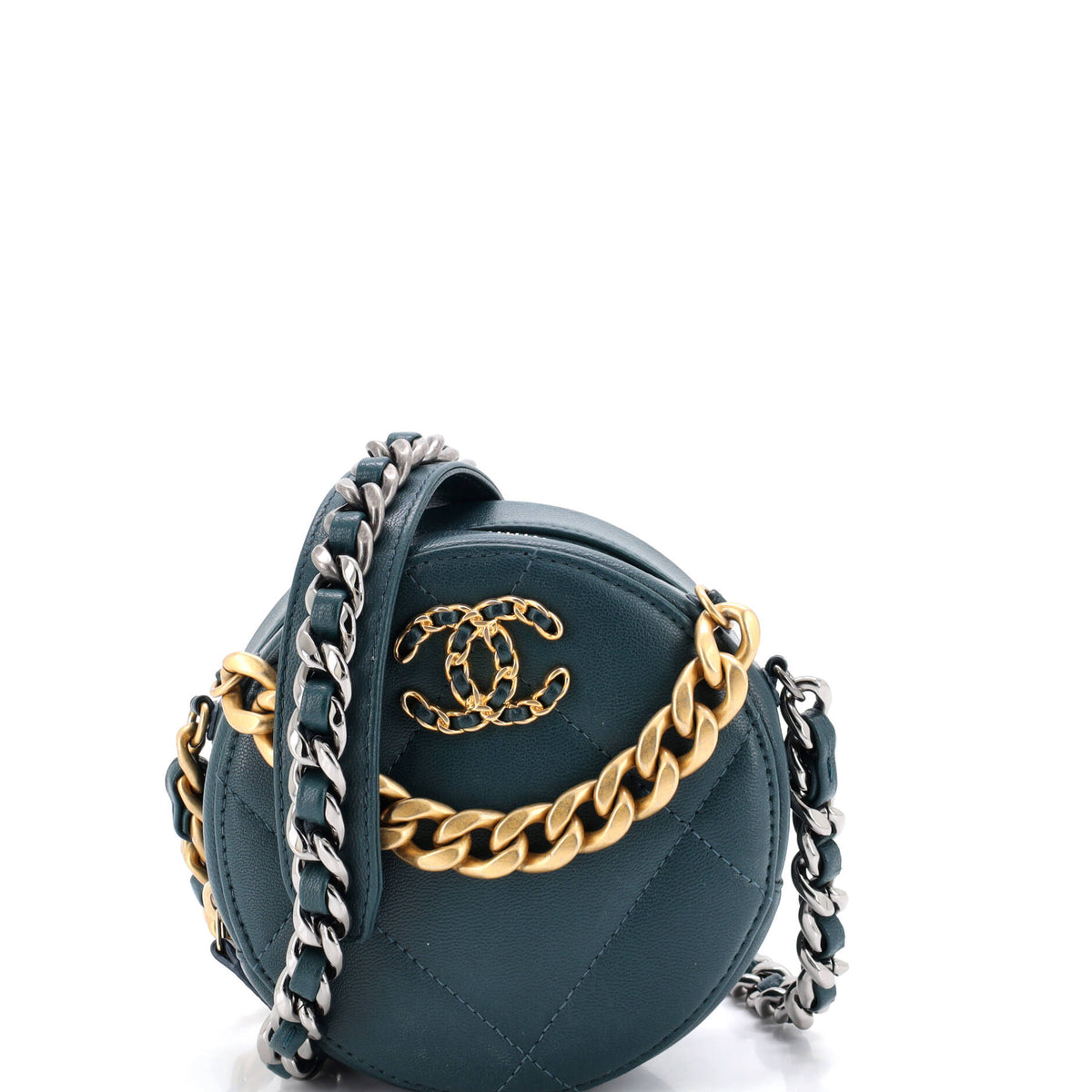 Chanel CHANEL 19 Round Clutch with Chain Quilted Leather
